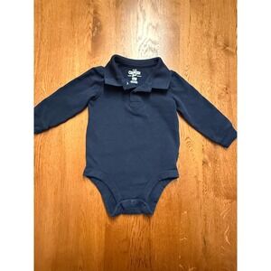 OshKosh Bgosh Boys 18M Navy Blue Long Sleeve Polo Bodysuit Pique Knit One Piece